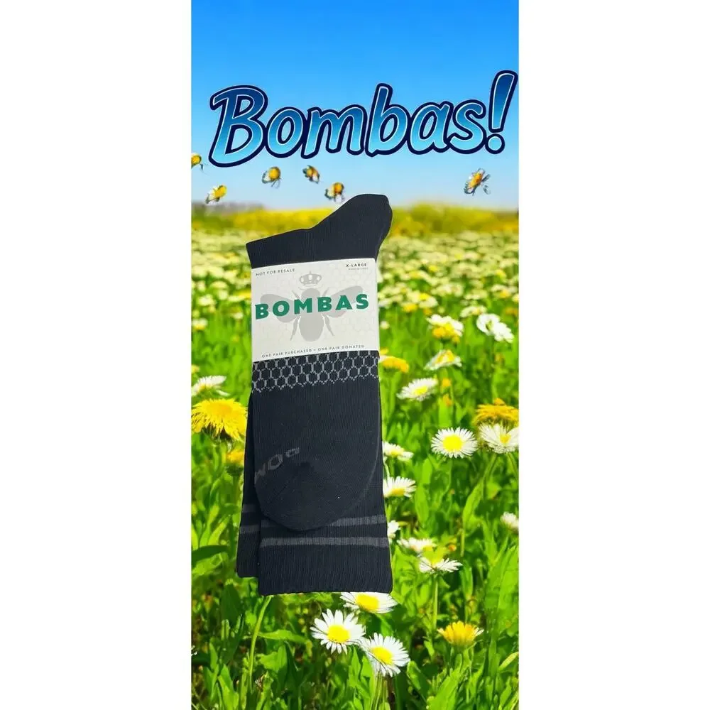 Bombas Half Calf Crew Socks Black & Gray XL New
